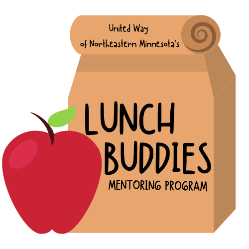 Lunch Buddies logo: brown lunch bag with red apple