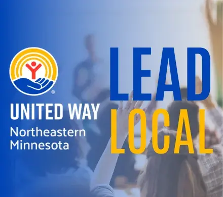 Hands raised behind blue gradient. In foreground: UWNEMN Lead Local