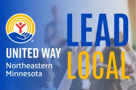 Hands raised behind blue gradient. In foreground: UWNEMN Lead Local