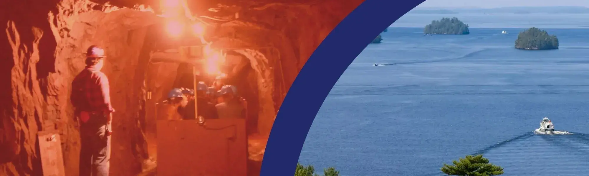 Image of Soudan Underground Mine Tour on left; Rainy Lake boat tour on right
