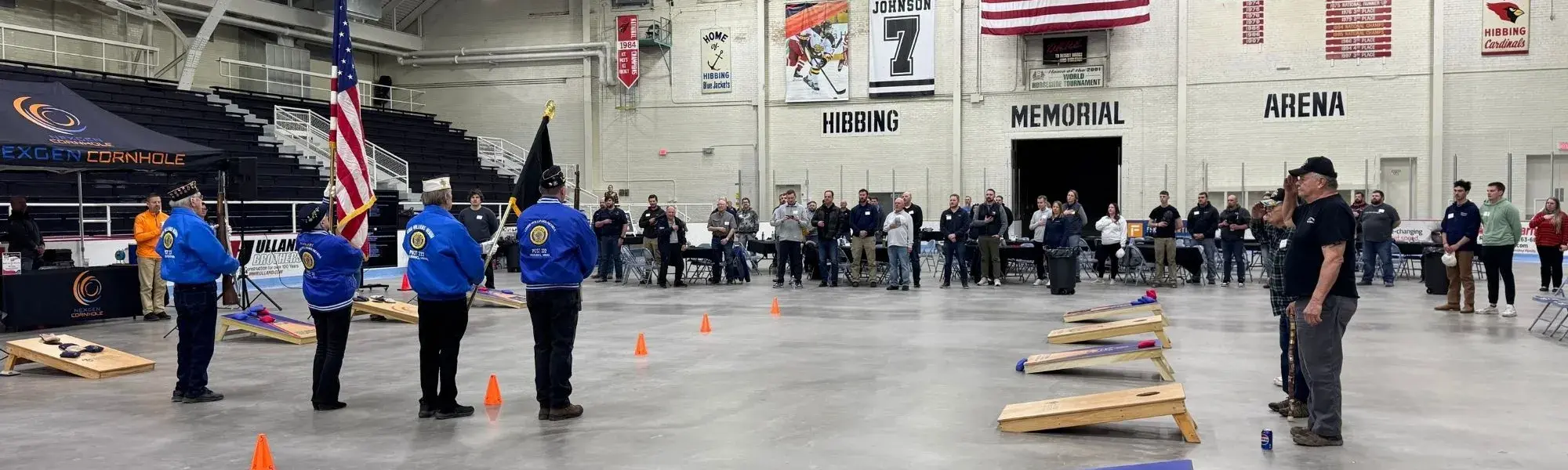 Veterans present the colors at the first annual Bean Bags for the Brave event