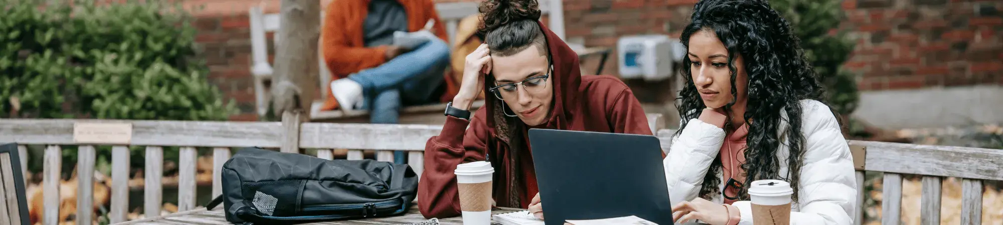 Students look at computer together