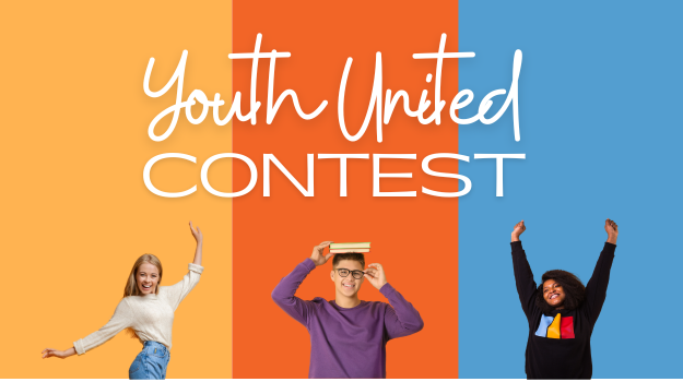 Youth United Contest Header with color blocks and teen images